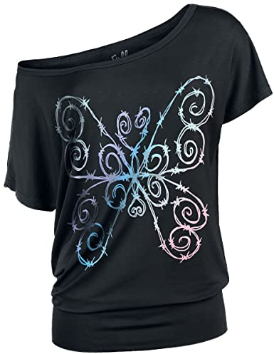 Full Volume by EMP Damen schwarzes T-Shirt mit Stacheldraht-Schmetterling