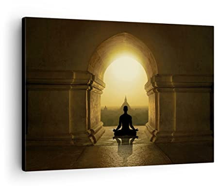 Bilder auf Leinwand Meditation Tempel Schatten Leinwandbild 70x50cm Wandbilder Dekoration Wohnzimmer Schlafzimmer Küche Deko Klein Wanddeko Bild Wand Kunstdruck Art Wall Decor Canvas AA70x50-4474