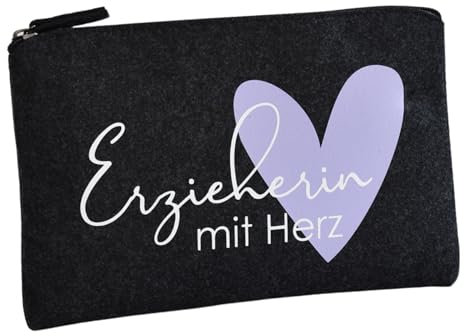 Geschenk Erzieherin mit Herz | Filztasche in Dunkelgrau Geschenkidee | Abschiedsgeschenk Kindergarten für Erzieher | Tasche Herz in Flieder
