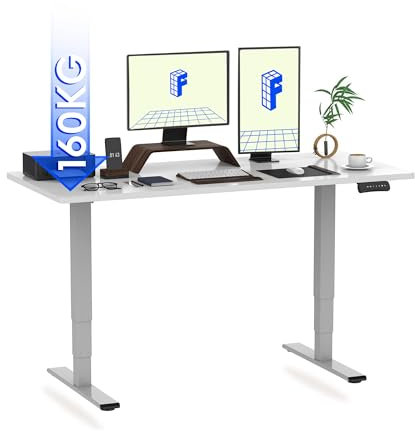 FLEXISPOT Höhenverstellbarer Schreibtisch Elektrisch,3-Fach Teleskop & Dual-Motor, Belastbarkeit 160 KG,Bürotisch mit Memory-Funktion&Anti-Kollisionssystem(140 x 80 cm Weiß, Gestell Grau)
