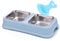 Double Dog Bowl,Non Slip Non-spill Stainless Steel Double Bowl with 1 Pet Food Spoop For Small Dogs and Cats (Square-Blue, S)