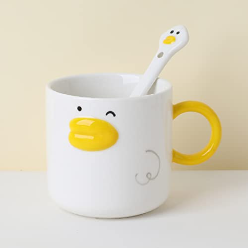 AKVAELFO Funny Novelty Duck Coffee Mug, Ceramic Hand Glazed, Cute Anime Tea Cup,Milk Cup with Stirring Spoon,12oz Best Gift for Boys & Girls.