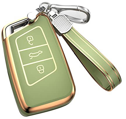KUNIO Autoschlüssel Hülle Cover Passt für VW Magotan Passat B8 Tiguan MK2 Jetta Skoda Superb A7 Kodiaq TPU Schlüsselhülle Schlüsseletui Schlüssel Gehäuse 3 Tasten Grün