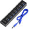 OcioDual Ladrón HUB USB 3.0 de 7 Puertos Negro Alta Velocidad con Interruptor de Encendido y Apagado para Windows, Mac Os, Linux, PC y Ordenador Portatil