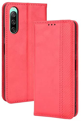 EASSGU Custodia per Smartphone, Compatible with Sony Xperia 10 IV (6 Inches) Pelle PU Flip Folio Cover con Interruttore Magnetico, [3 Slot Schede] [1 Portafoglio] Case - Rosso