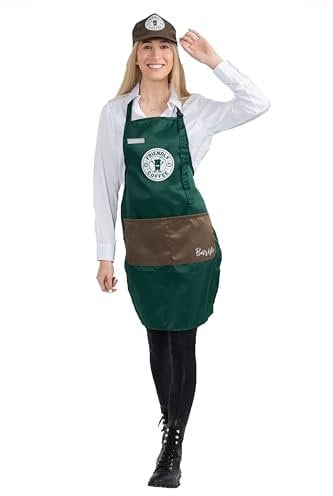 Dress Up America Barista Costume for Adults - Green Apron and Cap - Coffee Barista Costume Set