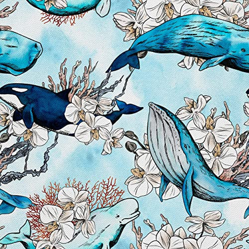 HEKO PANELS Stoff Oxford Wasserdichte Meterware Canvas-Stoff Polyester Stoff Zum Nähen Nähstoffe Möbelstoffe Dekostoffe Handwerken Wasserabweisend Blickdicht Blauwale Orcas 1 Meter 155x100 cm, DX382