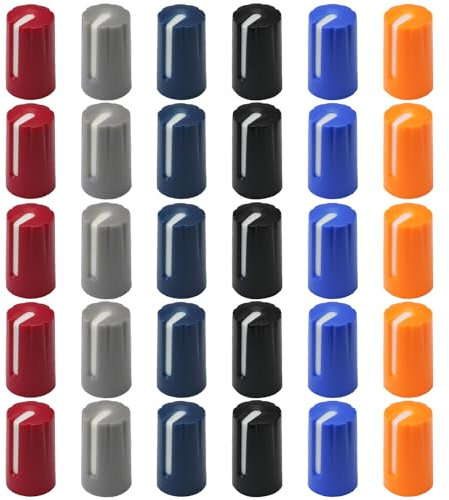 30 Pack Mixed Colour Slim 6mm D270 Rotary Control Knobs Colour Body Audio/Guitar/Mixer Knob