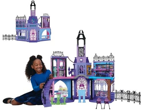 Monster High-Puppenhaus, Haunted High School-Spielset mit 7 Spielbereichen und 35+ Teilen zum Geschichtenerzählen einschließlich Möbeln und Zubehör, HLP88