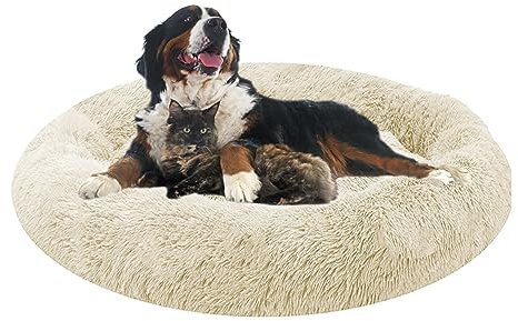XIEMINLE Orthopädisches Hundebett, Round Plüsch Hundebett, Haustierbett für Große Mittelgroße Hunde, Hundesofa Katzenbett Donut, Waschbar Hundekorb Antistress Kuschelig Hundekissen(Ø80cm)