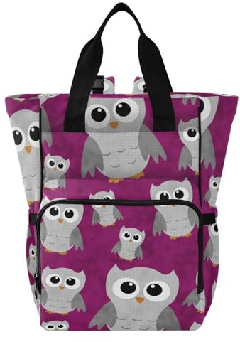 MCHIVER Graue Eulen Rosa Wickeltasche Rucksack Große Kapazität Babytaschen mit Isolierten Taschen Mutterschaft Mama Tasche für Baby Junge Baby Mädchen, Graue Eulen Rosa