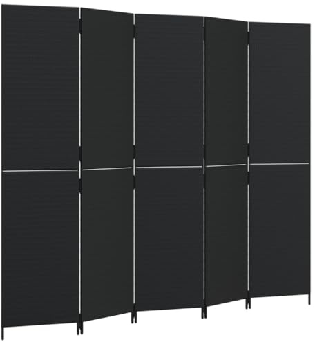 vidaXL Paravent 5-TLG., Raumteiler Faltdesign Stahlrahmen, Trennwand Sichtschutz für Innen Außen, Spanische Wand Raumtrenner, Schwarz Poly Rattan