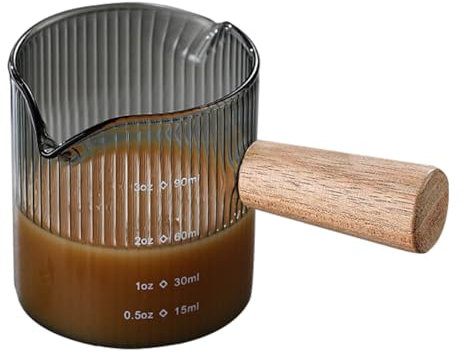 Coffee Shot Glasses Measuring Cup with Wood Handle, Borosilicate Glass with Scale, Milk Espresso Shot Glasses (90ML-B2)