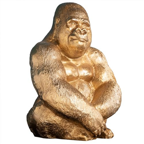Riess Ambiente Dekorative Gorillafigur Kong 43cm Gold Handmade Metall Skulptur, extravagante Deko Figur für Dein Wohnzimmer