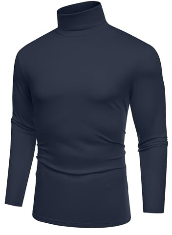 COOFANDY Turtle Neck Top for Men Jumper Basic High Neck T-Shirt Long Sleeve Roll Neck Top Winter Lightweight Polo Neck Jumper Base Layer Turtle Neck Jumper Blue Purple XL