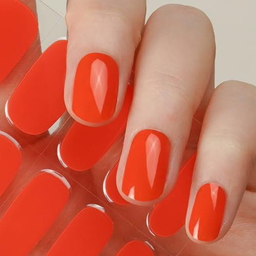 DANNI & TONI Halb ausgehärtete Gel Nagelfolien (Orange Crystal) Orange Glänzend Nagelset uv Gel Nagelfolie Nageldesign Nagelfolie Selbstklebend Wraps 28 Aufkleber