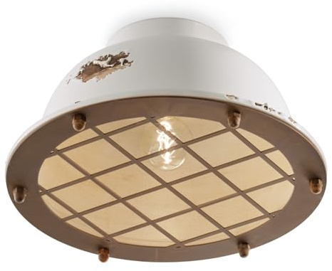 Licht-Erlebnisse Deckenleuchte Industrial Design Ø 35 cm rund H: 18 cm flach Keramik Metall in Weiß Shabby Antik Handarbeit E27 Deckenlampe Flur Küche Bad
