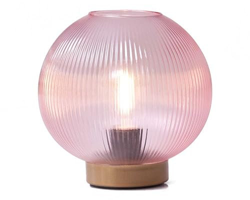 HAB & GUT -LED239- Deko Windlicht Tischlampe mit Glaskugel Rose warm weiß Batterie Terrasse Balkon Garten Riffelglas tolle Lichteffekte