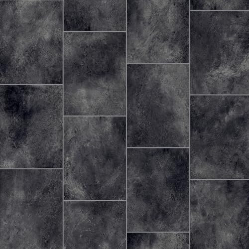 Dark Slate Modern Tile Effect Maestro Vinyl Flooring 2mm Anti-Slip Lino for Kitchen Bathroom (W: 3m x L: 4m)