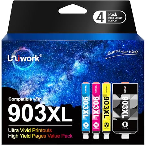 Uniwork 903 903 XL Druckerpatronen Ersatz für HP 903XL 903 XL Multipack Patronen für HP Officejet 6950 für HP Officejet Pro 6970 6960 All-in-One-Drucker(Schwarz Cyan Magenta Gelb,4er-Pack,903)