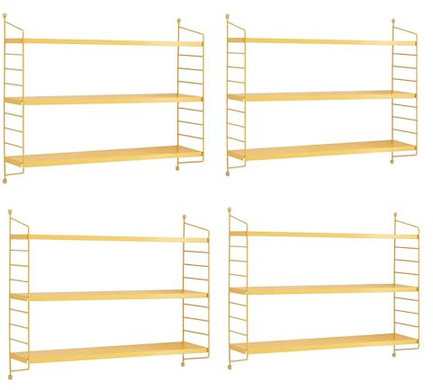 [en.casa] Modulares Wandregal Strängnäs 4er Set Metallregal Gelb Hängeregal mit 3 Regalböden Badregal Küchenwandregal Wandablage Wohnzimmer