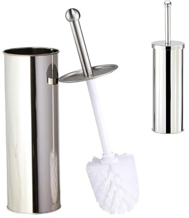 Top Home Solutions® Toilet Brush And Holder - Freestanding, Stainless Steel Chrome Finished Toilet Brush Holder with Lid Cover For Hygienic & White Plastic Brush Head