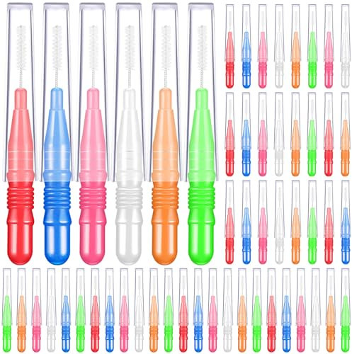 Vautvis 60 Cepillos Interdentales, Cepillo Interdental Cepillo Dientes con Caja, Hilo Dental Palillo de Dientes, Cepillo de Cerdas únicas Herramienta de Limpieza de Dientes para Higiene Interdental