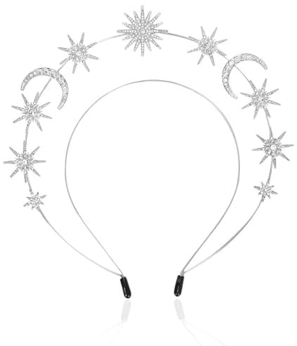 Haarreif Sterne, Sonne Mond Sterne Haarreif Stirnbänder Haarschmuck, Strass Kopfschmuck Sterne, Göttin Hochzeit Party Karneval Cosplay Haar Accessoire für Frauen Mädchen (Silber1)