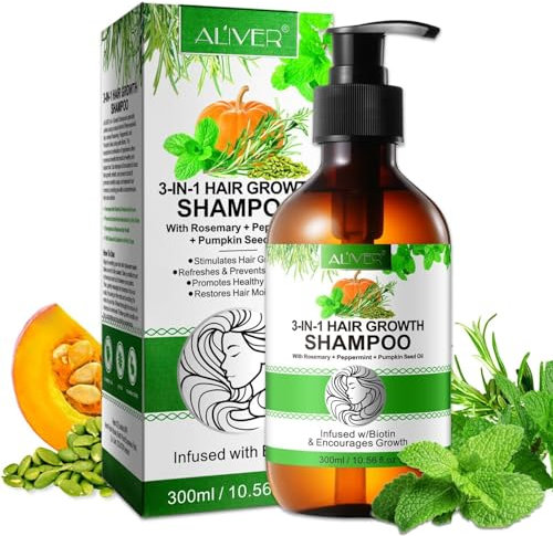 P-Beauty Shampoo mit Biotin, Rosmarin, Minze & Kürbiskernöl, Vegan, Silikonfrei - gegen Haarausfall, fördert Haarwachstum, stärkt feines geschädigtes Haar, für trockene & fettige Haare, alle Haartypen