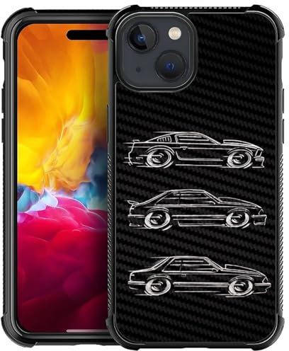 CARLOCA Compatible with iPhone 15 Case, Black White Vector Car Design Art Fashion Pattern Design for Girl Shockproof Anti-Scratch Hard PC Back Case for iPhone 15