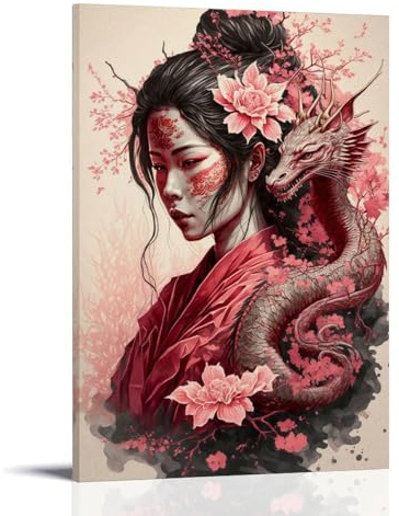 ZBSXLBNG Geisha Dragon (2) Wandkunst Bilddruck Moderne Familienzimmer Dekor 20x30inch(50x75cm)
