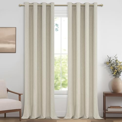 MRTREES Schallschutz Vorhang Blickdicht Leinenoptik Schlafzimmer Naturfarben 100% Verdunkelungsvorhang Gardinen Schals 2 Set mit Ösen Thermo Vorhänge Gegen Kälte 260 cm Lang 140 cm Breit