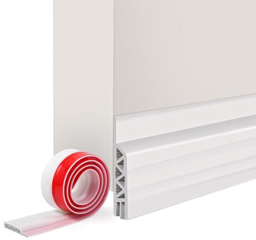 Vinabo Boudin de Porte Isolant, 100cm x5cm Bas de Porte Anti-Courant d'air & étanchéité Porte, Bas de Porte Adhésif, Isolation Porte d'entrée, Protection Froide, Protection Sonore (1 x Blanc)