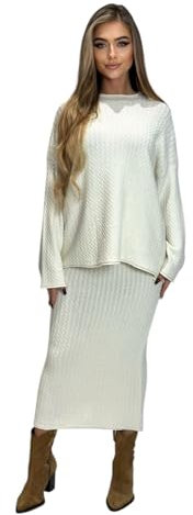 Mississhop 395 Damen Strickset mit Pullover Rock Strickpullover Strickrock Beige