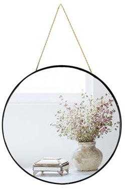 YCHMIR Rround Spiegel Kleiner Wandspiegel Hängespiegel Badezimmerspiegel (Schwarz,30 cm)