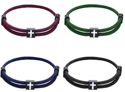 APMGONT 4 Pezzi Uomo Corda Nautica Bracciale Intrecciato Bracciale a Croce per Uomo Bracciale Intrecciato Bracciali da Uomo in Corda Regolabile (Set C)