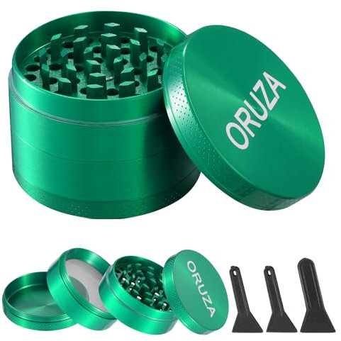 Herb Grinder, Aluminium Spice Grinder with Pollen Catcher and Magnetic Top, Portable Grinder for Dry Herb and Spice Green (55 mm)