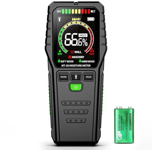 Misuratore e Rilevatore Umidità per Muri, Legno e Materiali da Costruzione, non Distruttivo con Display LCD e Allarme Sonoro