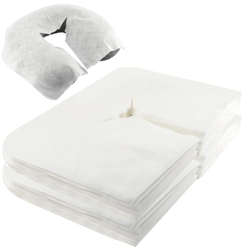 Maxmoc Disposable Face Cradle Covers,100Pcs Non-Woven Massage Pillow Cover | Ultra Soft Luxurious Non-Stick Face Rest Covers with Heart-Shaped Hole for Beauty Salon Tattoo(40cm*30cm)