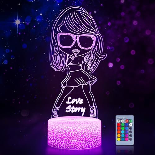 Hoofun Taylor Night Light Merch: Swift Singer Fans Merchandise Gifts,3D LED Illusion Lamp with Remote Control & Smart Touch for Girls Bedroom Decor Music Birthday Christmas