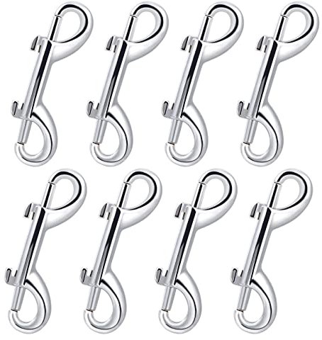 Mosquetón Doble de Buceo de Acero Inoxidable, 8pcs Gancho de Seguridad de Doble Extremo, Broche de Perno para Correa de Perro, Camping Familiar al Aire Libre, Llavero, Plata, 88 mm