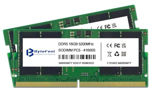 ByteFest RAM DDR5 32GB (2x16gb) 5200MHz SODIMM CL42 1.1V Memoria Gamer para Ordenador Portátil Kit de 2