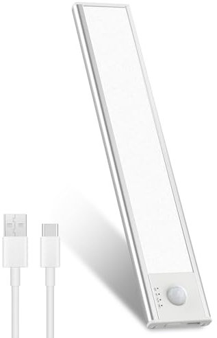 libtit Motion Sensor Under Cabinet Lighting, LED USB Rechargeable Battery Operated Light Strip Indoor 1500mAh 7000K, Wireless Magnetic Kitchen Lights for Wardrobe Stair Closets Pantry Hallway, 23cm
