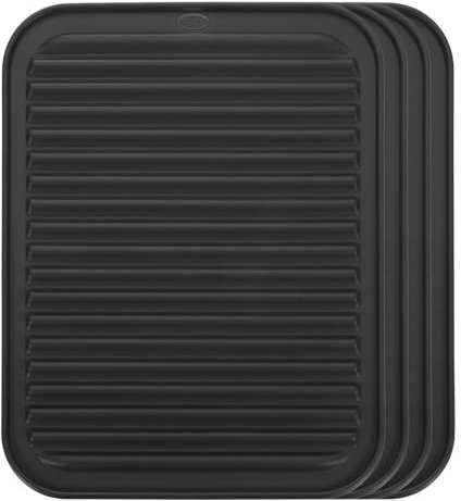 sourcing map Paquete de 4 tapetes de silicona para secar platos, 9 x 12 pulgadas, salvamanteles de silicona para ollas y sartenes calientes, tapete escurridor de platos, resistente al calor,