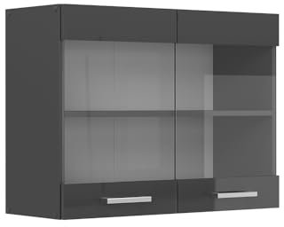 Vicco Armario de Cocina con Vidrio R-Line, Antracita Alto Brillo, 80 cm
