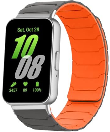 Hinnwer Armband Kompatibel mit Samsung Galaxy Fit 3 für Damen/Herren, Starke Magnetische Loop Silikon Ersatzarmband für Samsung Galaxy Fit 3 GrauOrange