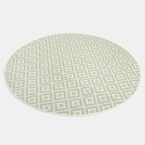 Dreamscene Round Floor Mat Geometric Print, Water Resistant Foldable Garden Mat Reversible Round Rug Decking Outdoor Carpet For Patio Balcony Poolside, Sage/White-170cm