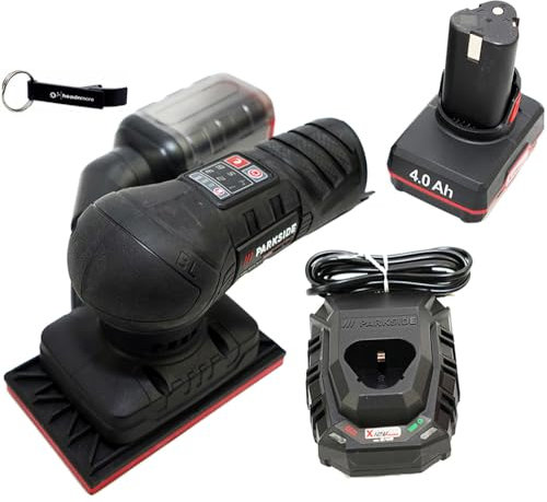 HEADNMORE® Bundle – Parkside PERFORMANCE® - Levigatrice orbitale a batteria 12 V PASSP 12 + portachiavi HEADNMORE® (batteria da 1 x 4 Ah)