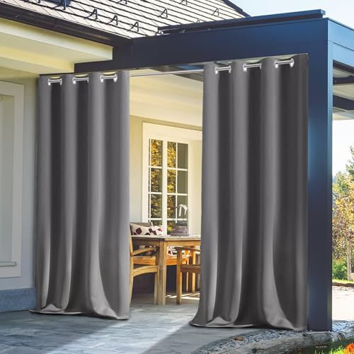 OutdoorVorhänge,Wasserdicht Verdunkelungsvorhang mit Ösen,Outdoorvorhänge mit UV Schutz Wasserabweisend Blickdicht für Pavilion Balkon GartenPatio( Farbe : Grau , Größe : H213 x B213cm-1 Stücke )