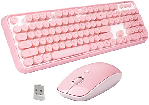 Ubxxziy Tastiera e mouse wireless da 2,4 GHz, compatibile con Windows/Laptop/PC/Notebook/Smart TV e altro ancora, rosa